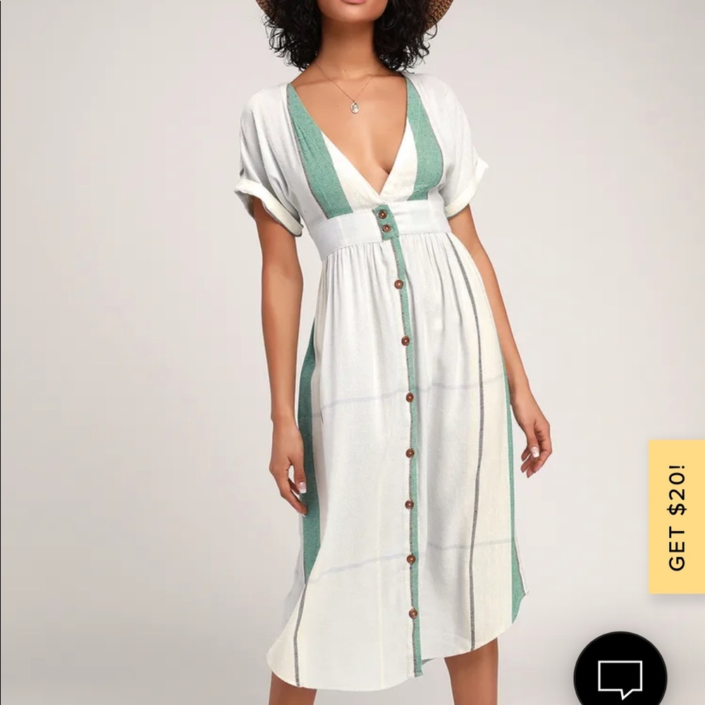 O'Neill Green and White Midi Dress